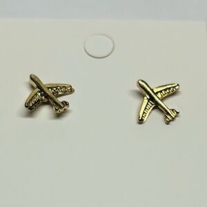 Gold Airplane Stud Earrings
